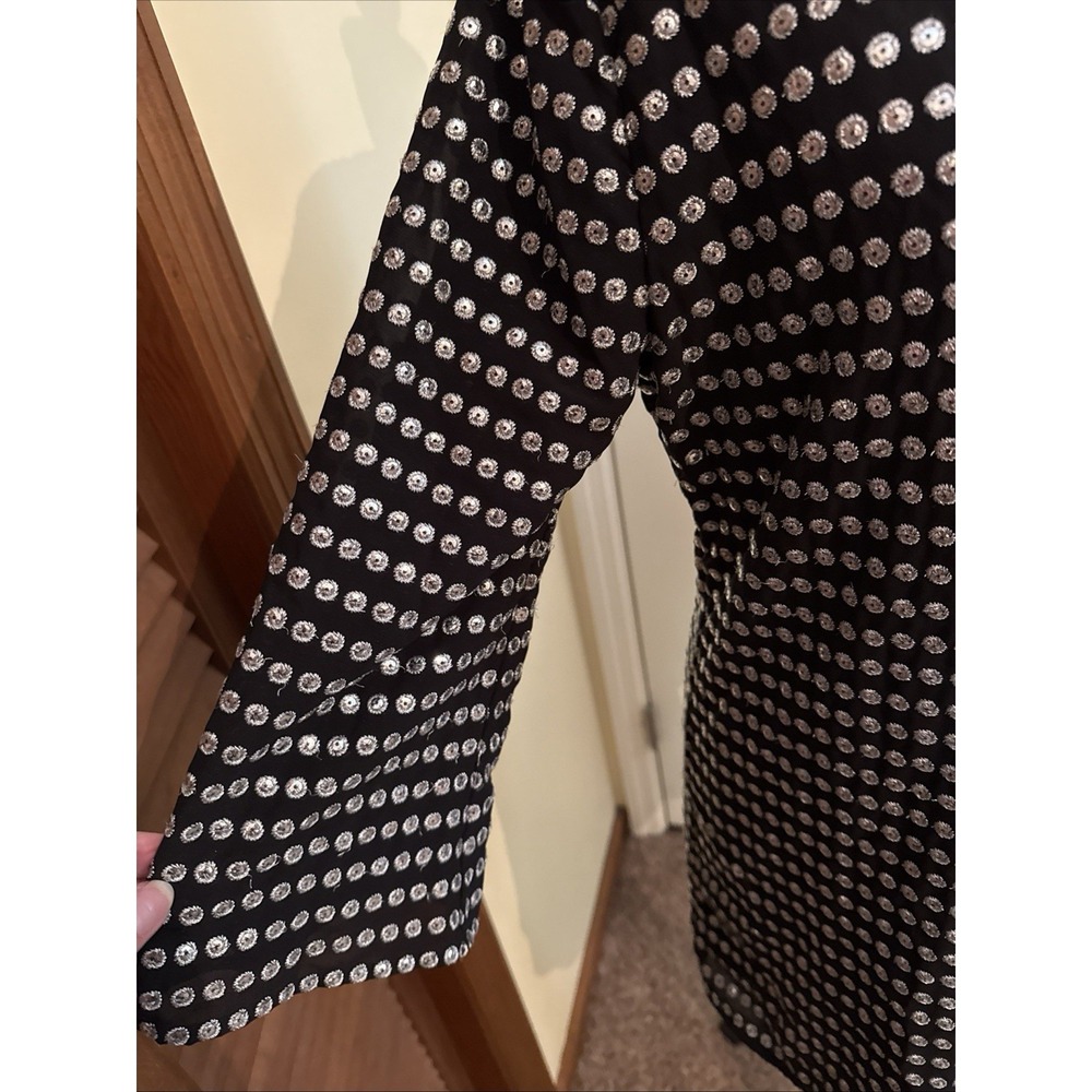 Michael Kors Collection 100% Silk Black Silver Polka Dot Mini Dress Size 6 - Picture 3 of 12
